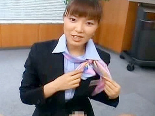 Sexually satisfied by a horny nippon flight attendant's asian blowjob.
